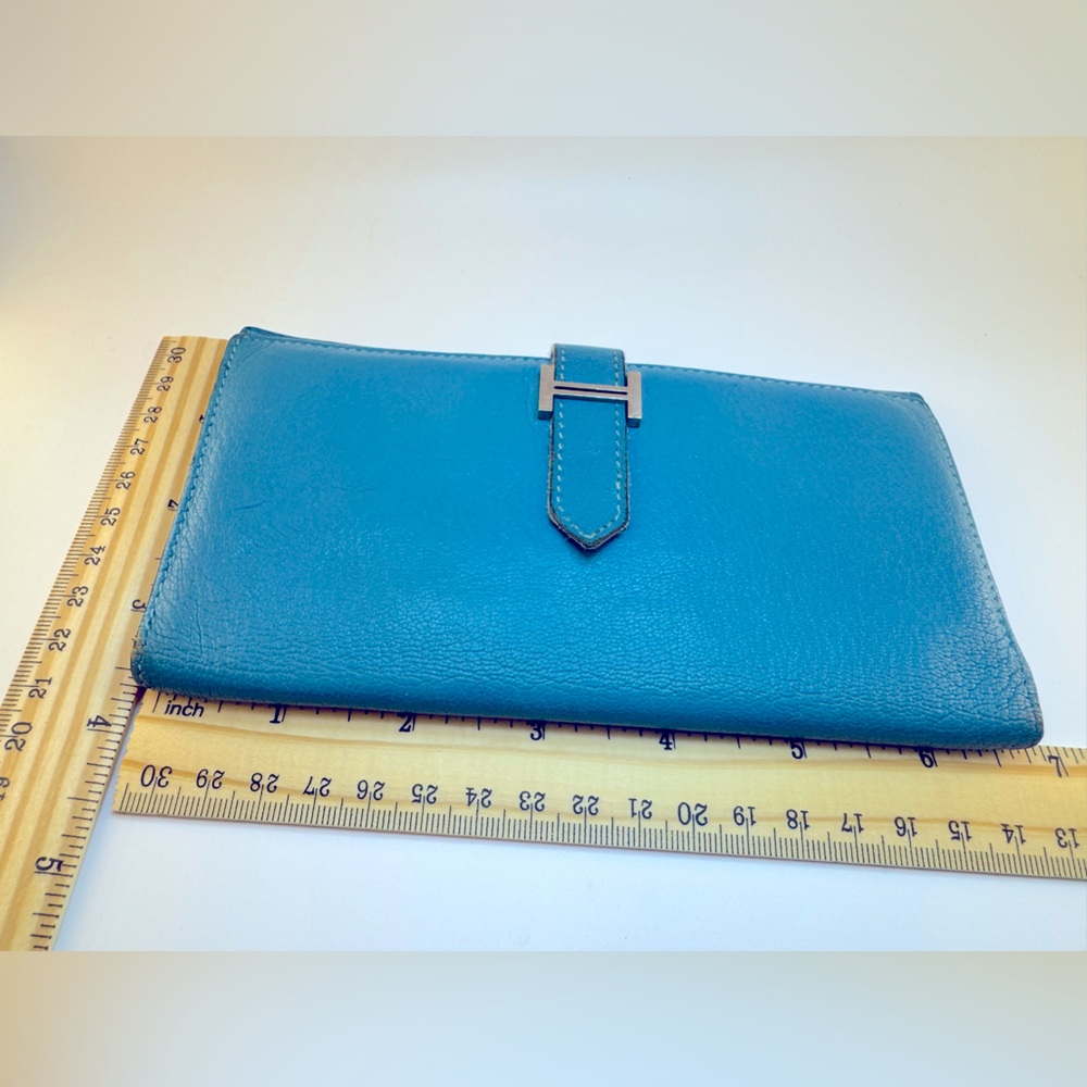 Hermès Béarn Wallet Bleu Paon Epsom Leather Palladium 2007 Hermès wallet AUTH - Picture 15 of 16